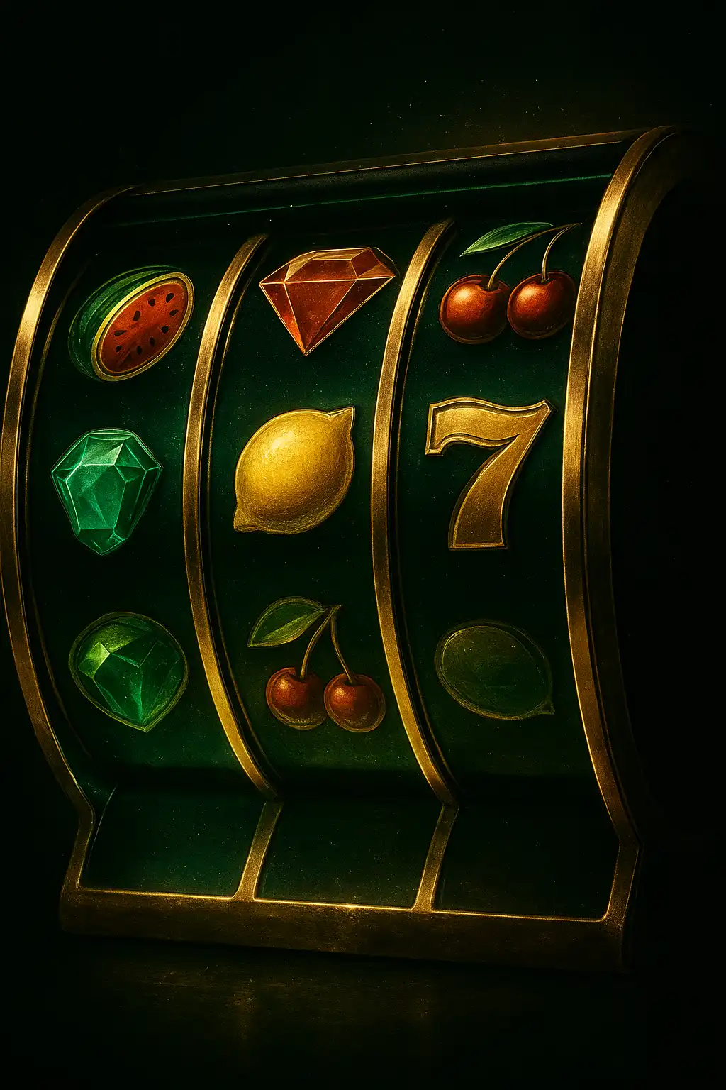 Colourful slot machine reels lighting up with bonus symbols