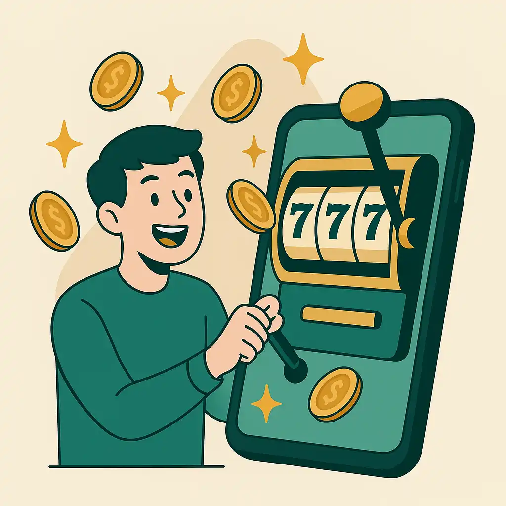 Player spinning a slot machine on mobile